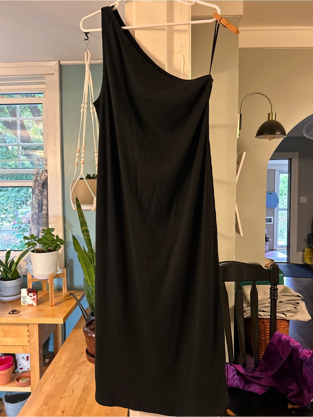 GAP Black One-Shoulder Ribbed Midi Dress